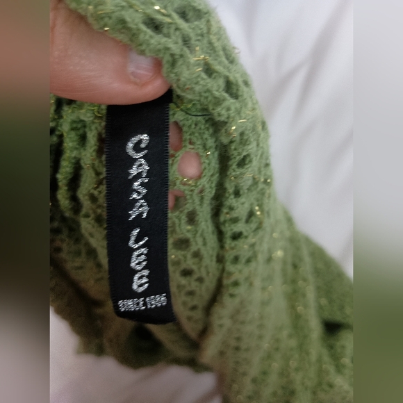 2/$30 Green Gold Metallic Open-Front Knit Sweater (#403) - Picture 2 of 7